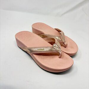 Vionic Tide II Toe Post Sandals Womens 7 Pink Metallic Comfort Flip Flops